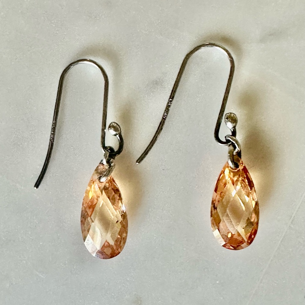Vermeil sterling silver  crystal Peach Champagne Pear Dainty Sterling Dangle